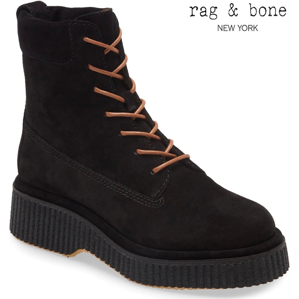 RAG & BONE WOMEN NIB SLOAN LACE-UP BLACK SUEDE COMBAT BOOT. SIZE 7.5